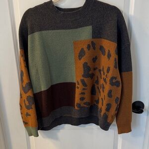 Leopard Pattern Colorblock Sweater